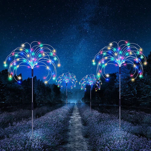 Levendige waterdichte solar tuinlamp; LED lamp met spectaculair vuurwerkeffect voor een feestelijke sfeer.