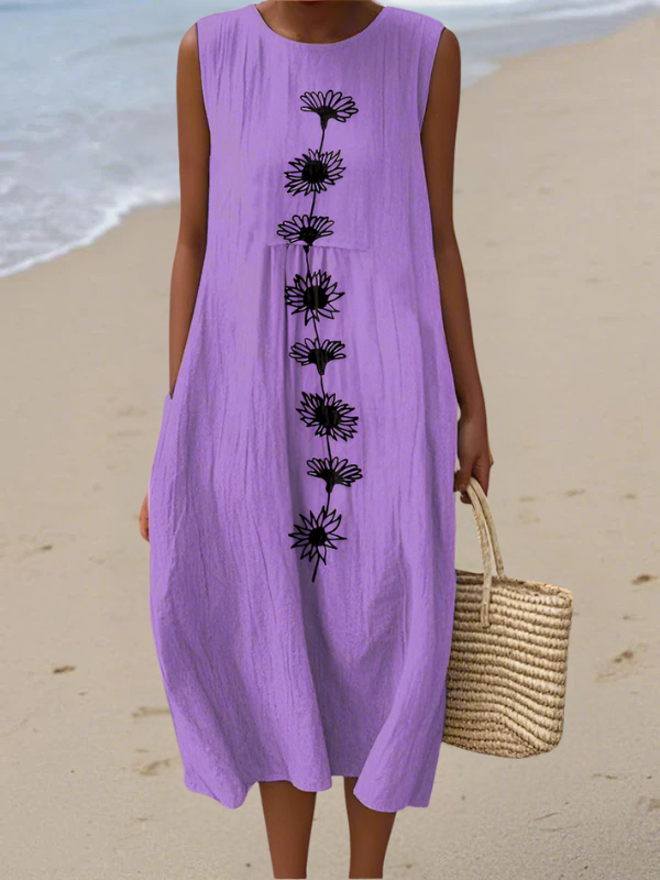 Casual dames zomerjurk, mouwloos en met een prachtige print, midi lengte voor ultiem comfort.