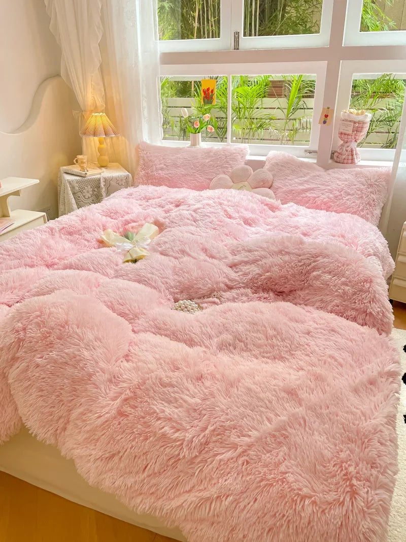 Zacht fluffy dekbedovertrek in snoepkleuren, perfect voor een knusse, warme slaapervaring.
