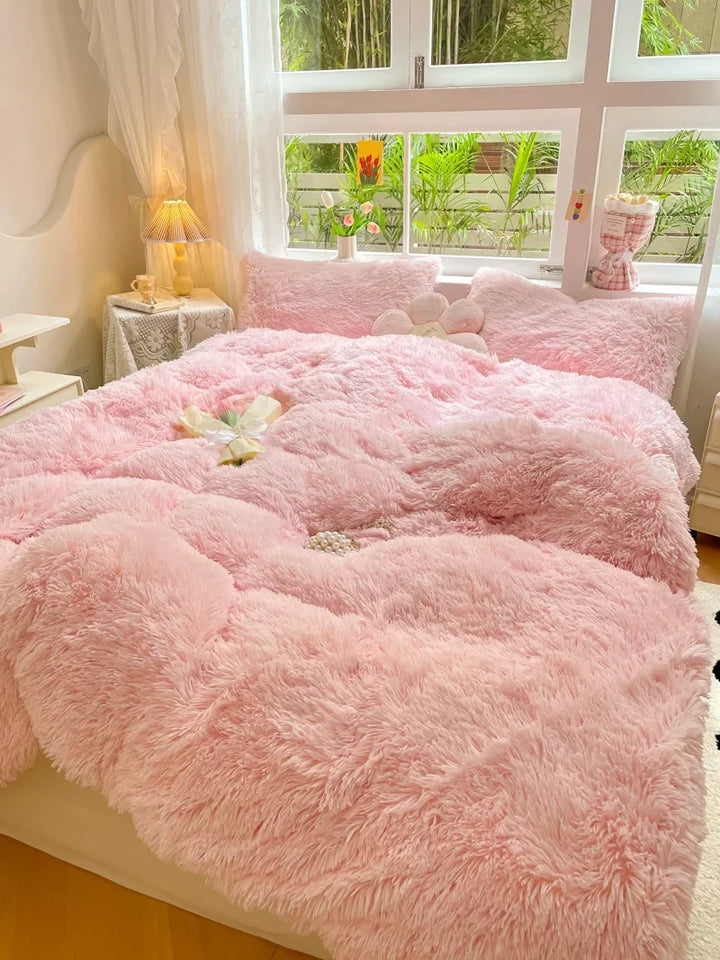 Zacht fluffy dekbedovertrek in snoepkleuren, perfect voor een knusse, warme slaapervaring.