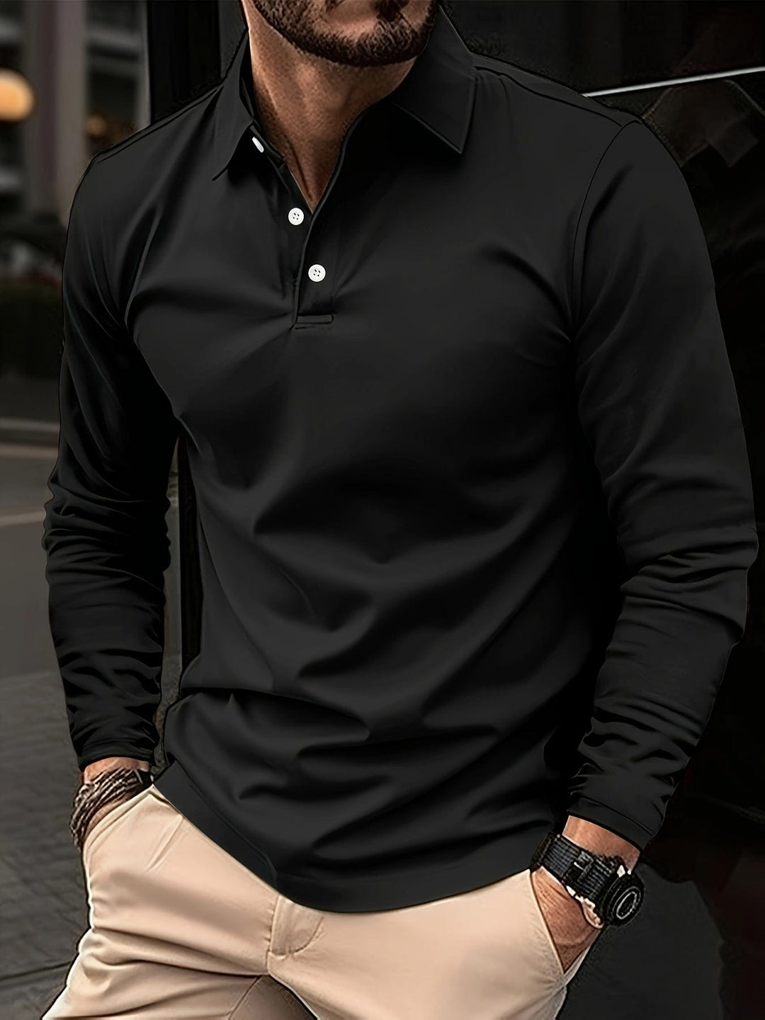 Modieuze herenpolo shirt met lange mouwen, perfect voor lentemode en herfstmode, veelzijdig.