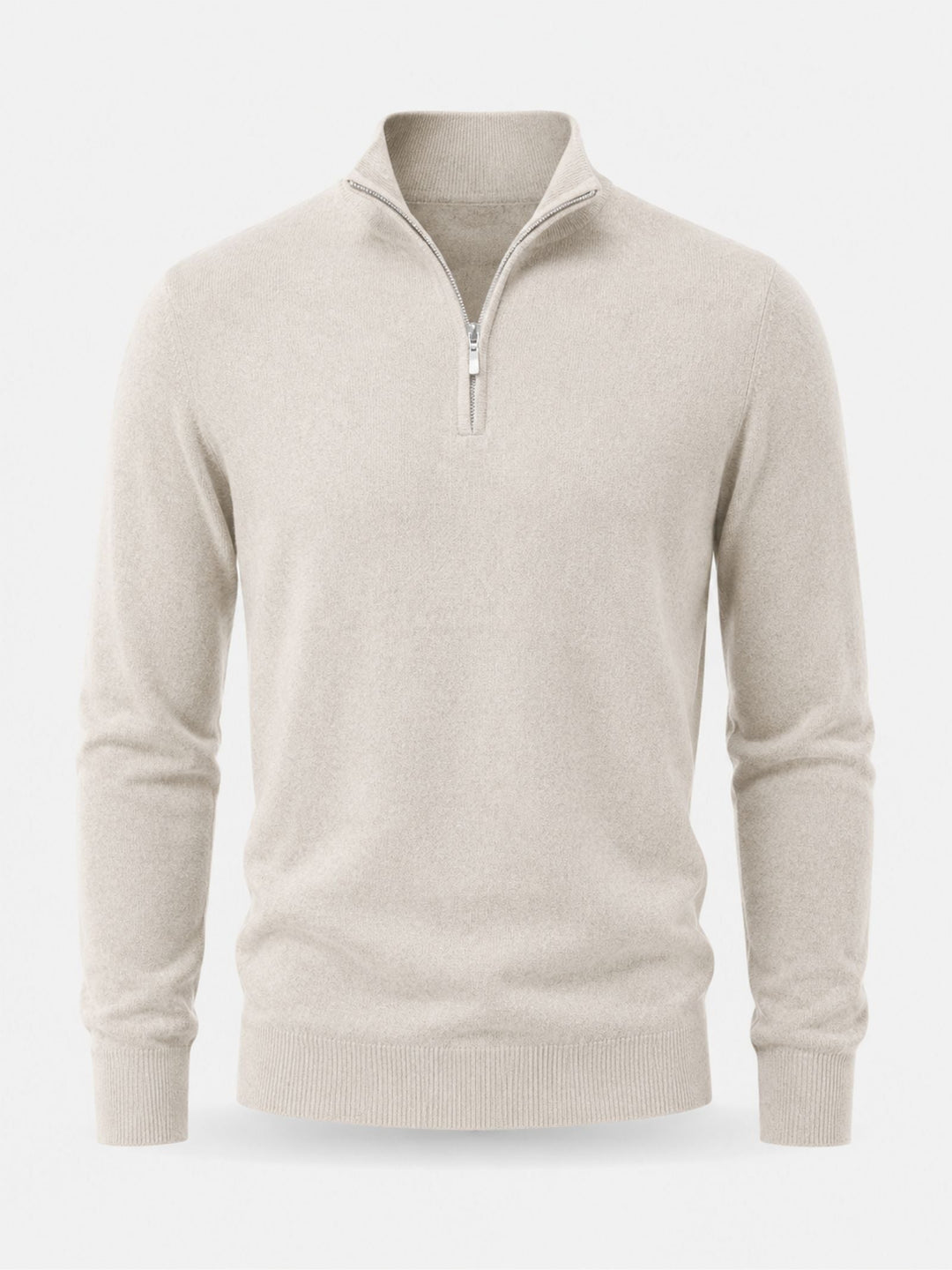 Zachte heren trui van 100% merinowol, V-hals met korte rits, ideaal voor casual mode.