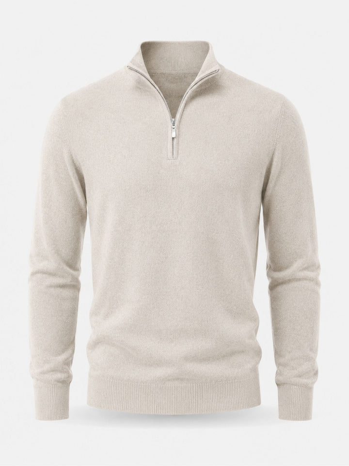 Zachte heren trui van 100% merinowol, V-hals met korte rits, ideaal voor casual mode.