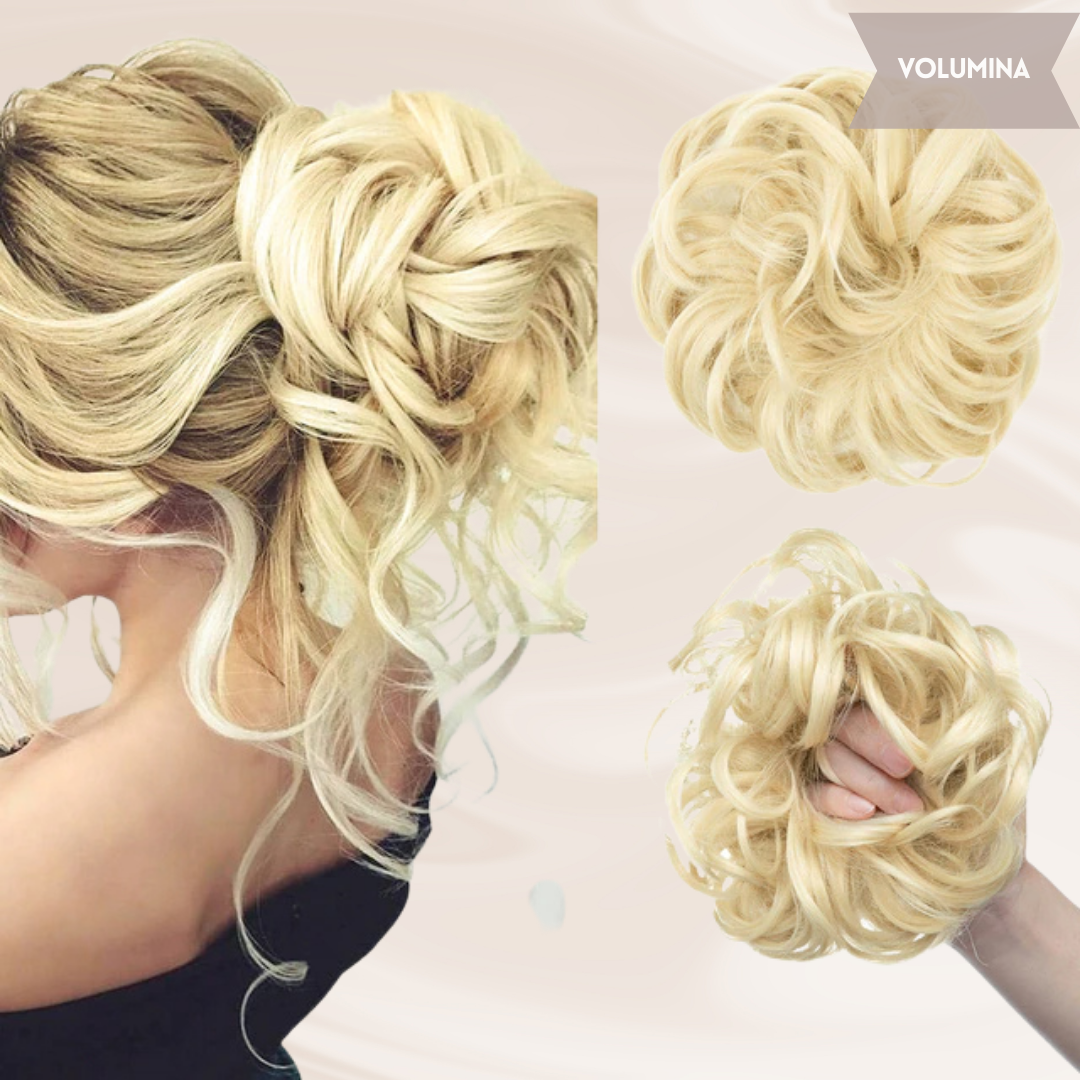 Zwarte synthetische haarknot dames, voor extra volume en een complete look.