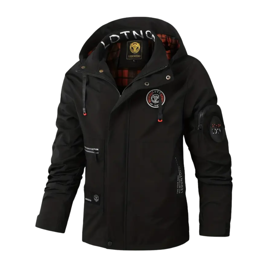 Praktische heren outdoorjas Jorrit met capuchon en stijlvolle geruite voering, waterdicht.