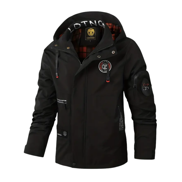 Praktische heren outdoorjas Jorrit met capuchon en stijlvolle geruite voering, waterdicht.