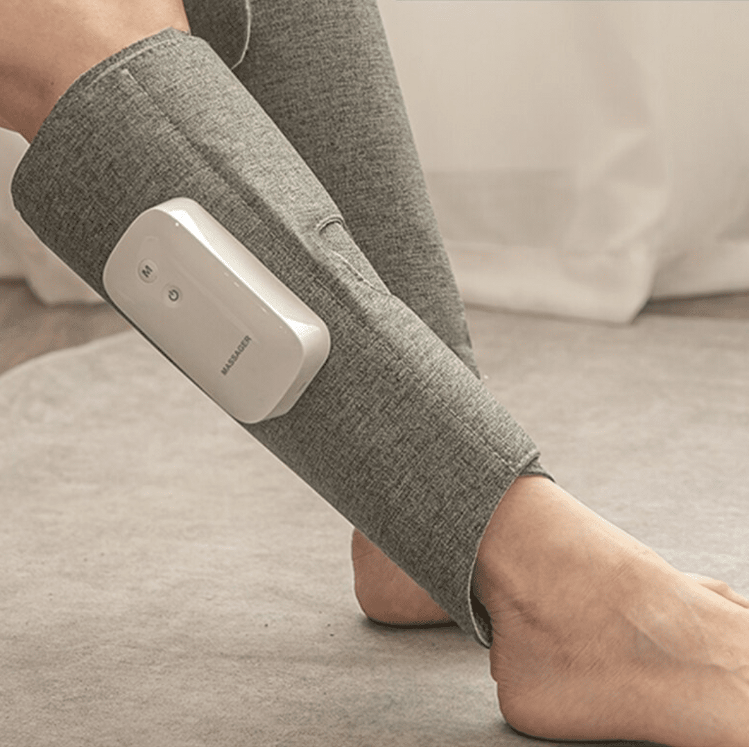 Draadloos beenmassageapparaat met luchtcompressie voor diepe ontspanning en pijnverlichting.