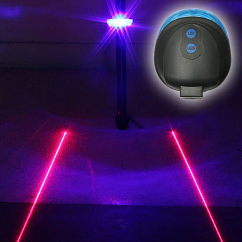 Heldere rode laserlicht projectie van een fiets achterlicht, creëert virtuele fietspaden voor extra veiligheid.