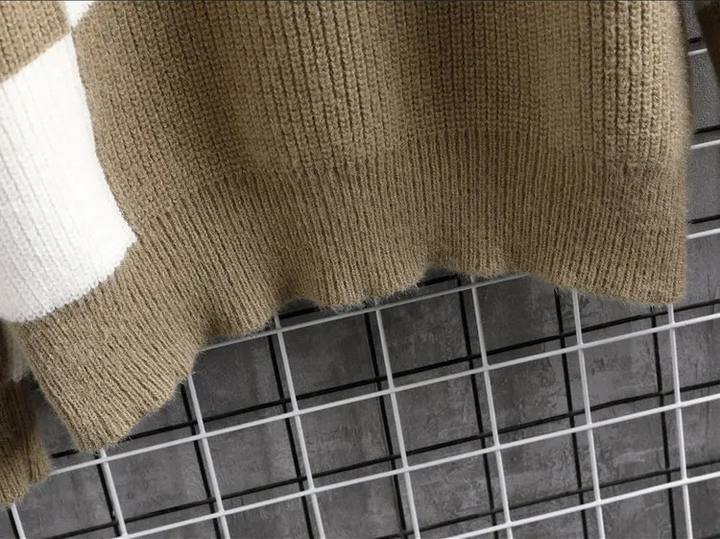 Heren pullover: geruite trui met kleurvlakken, comfortabel voor casual wintermode.