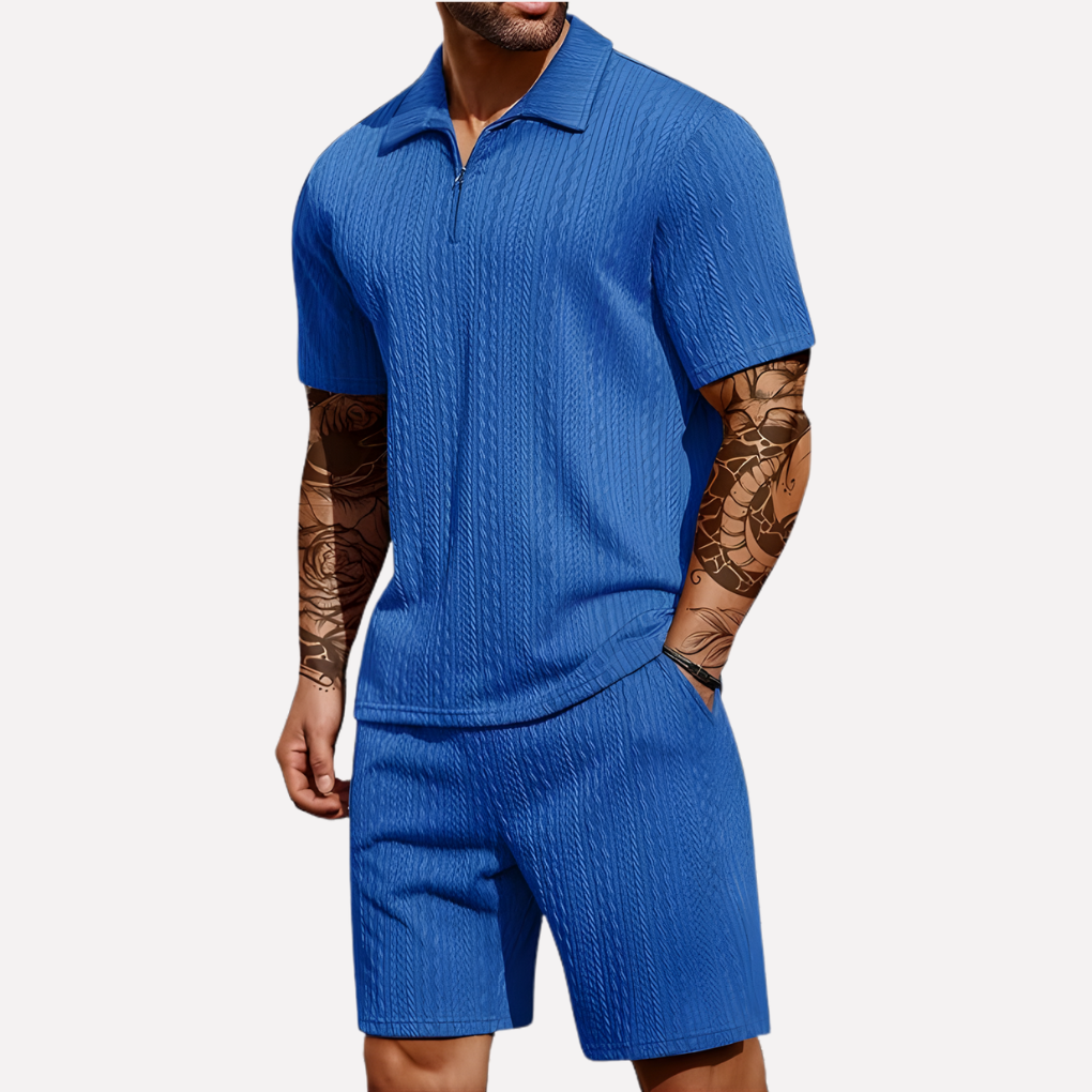 Heren casual tweedelige set, klaar om te dragen: comfortabele polo en shorts voor de perfecte zomerlook.
