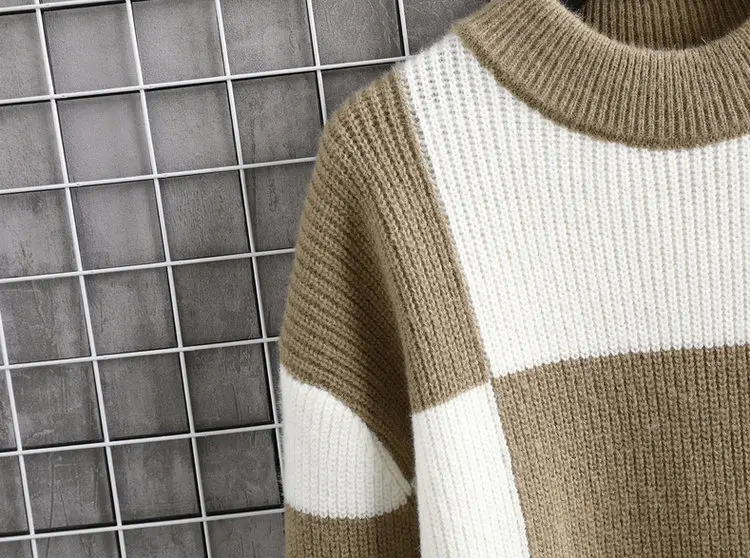 Modieuze heren trui met ruiten en kleurvlakken, zachte en comfortabele loose-fit pullover.