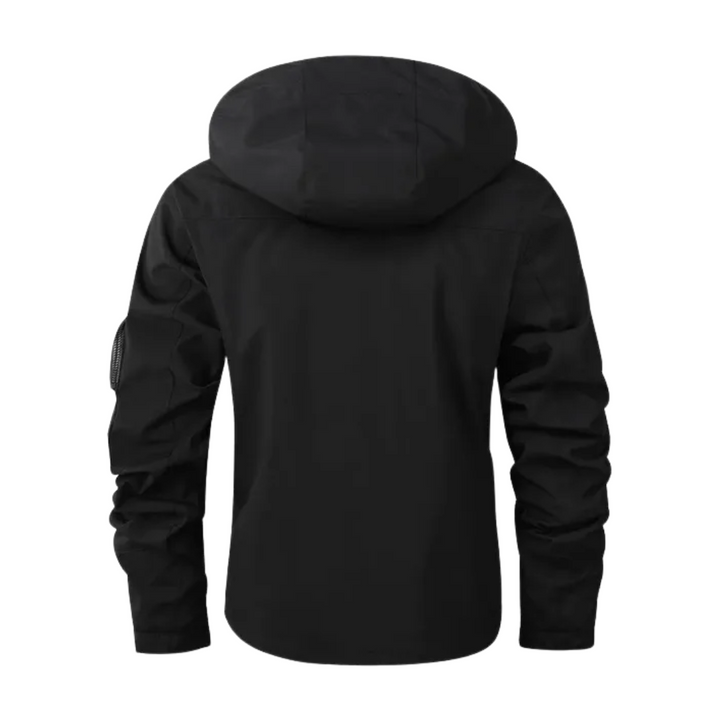 Casual zwarte lente-herfstjas voor heren, waterdicht en winddicht met comfortabele capuchon.