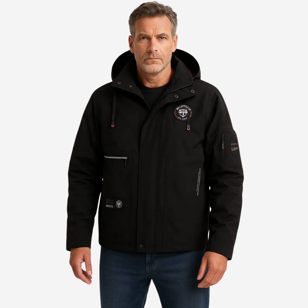 Wind- en waterdichte heren outdoorjas Jorrit met capuchon, perfect voor wisselvallig weer.
