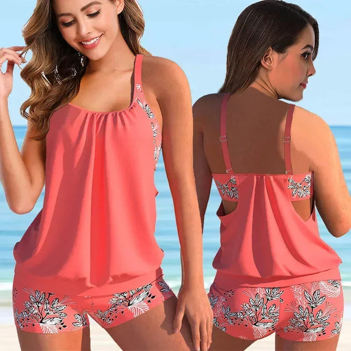 Hoymans polyester dames tankiniset met racerback top en boyshort broekje, biedt comfort en stijl in de zomer.
