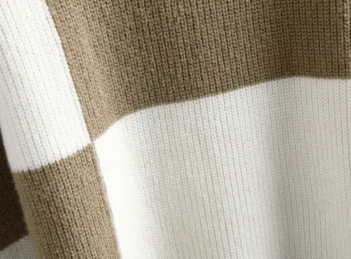 Warme heren geruite trui met kleurvlakken, comfortabele pullover voor casual winterdagen.