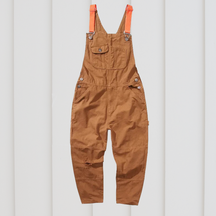 Beige unisex tuinbroek, comfortabel en functioneel voor tuinieren en buitenwerk, met praktische zakken en verstelbaar.