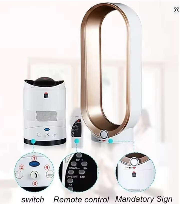 Stille, energiezuinige bladloze torenventilator met afstandsbediening; voor comfortabele luchtcirculatie en design.