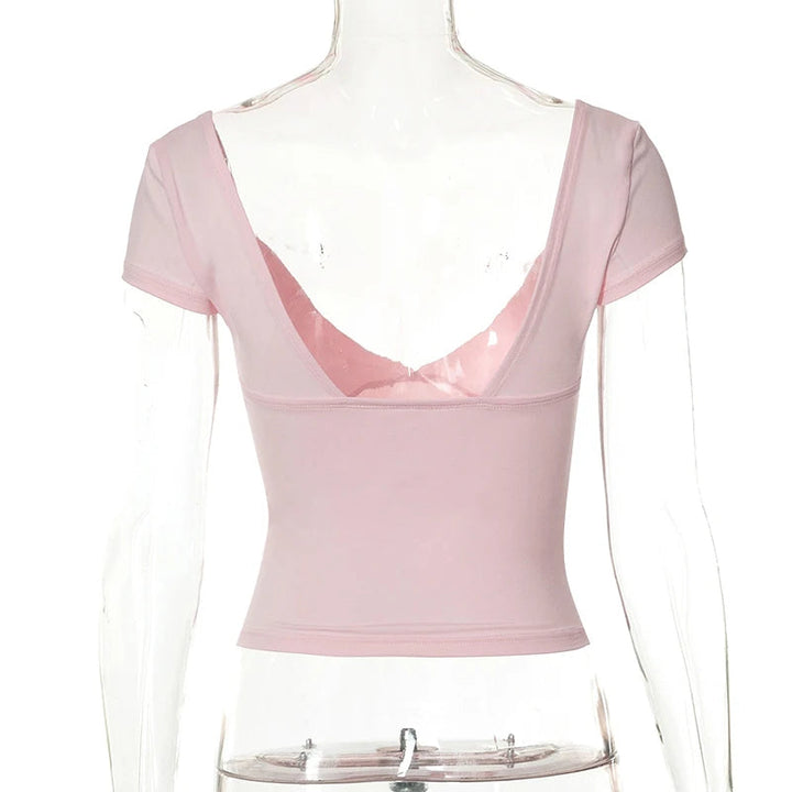Comfortabel en stijlvol slim fit dames t-shirt met V-hals, korte mouwen.