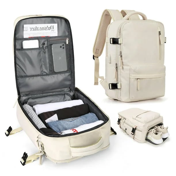 Unisex waterdichte reisrugzak met USB-poort en schoenenvak, ideaal voor reizen en werk, 35 liter.