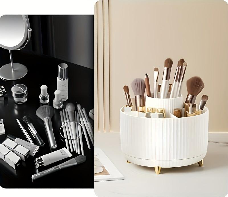 Draaibare kaptafel organizer voor lippenstift, kwasten, parfum en andere beauty items.