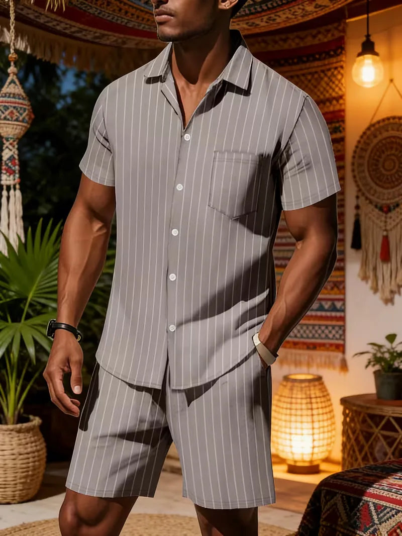 Ademende heren zomerset: lichtgewicht shirt met korte mouwen & korte broek, fris en koel.