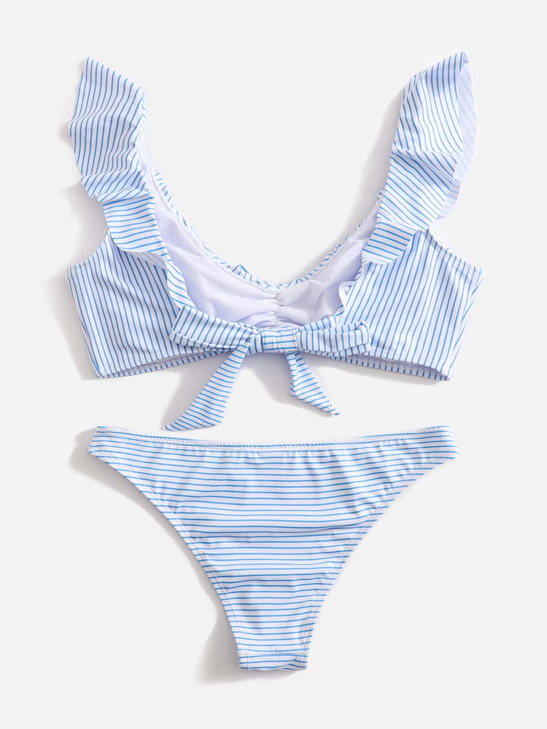 Dames blauw-wit gestreepte bikini Lina; tijdloze zwemkleding die comfort en stijl combineert.
