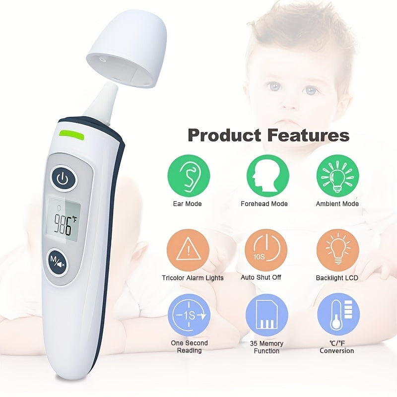 Gebruiksvriendelijke digitale temperatuurmeter, voorhoofd & oor. Essentieel voor snelle gezondheidscontrole thuis.