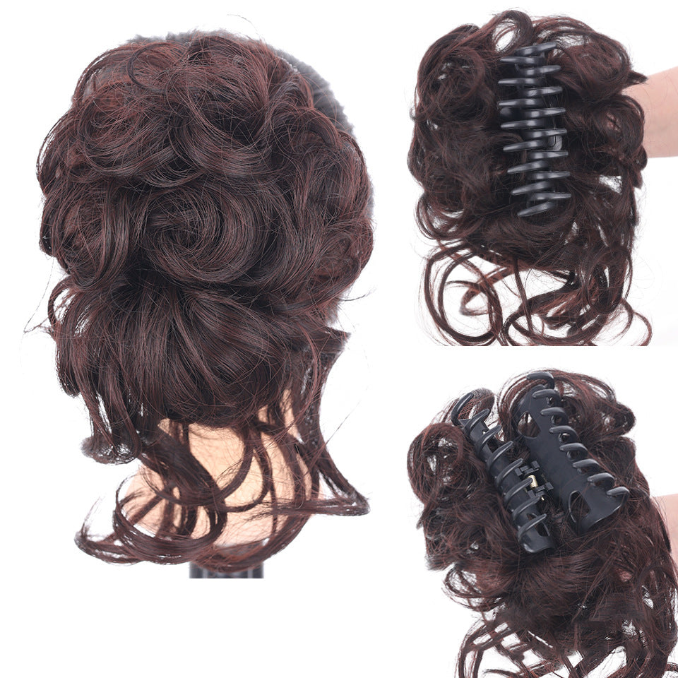 Bruine messy knot haarstuk DailyBun, ideaal voor een volle rommelige knot met veel volume.