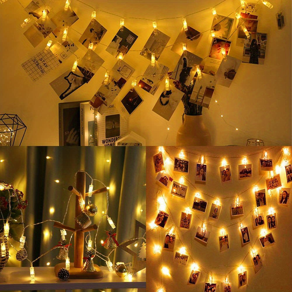 ClipGlow LED fotolamp met heldere LED-verlichting en praktische clips om foto's op te hangen.