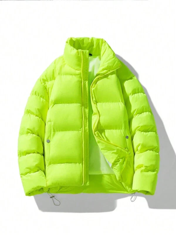 Oversized fluorescerende Vigoro winterjas voor heren, biedt warmte en hoge zichtbaarheid.