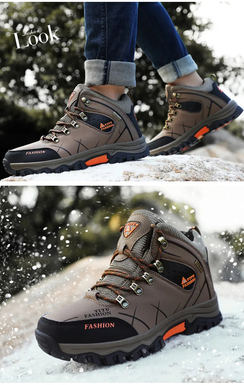 Robuuste zool van heren waterdichte snowsneakers, ontworpen voor superieure grip.