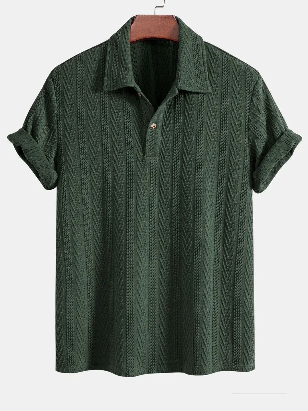 Beige heren jacquard polo, stijlvol en comfortabel, ideaal voor casual herenmode. Ademend bovendeel.