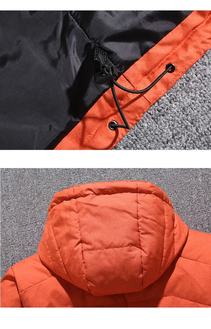 Comfortabele herenjas, warme winterjas met capuchon, bescherming tegen de kou.