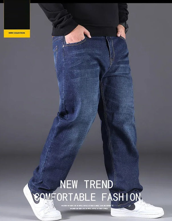 Hoge taille loose fit heren jeans, kingsize model, comfortabel en modieus voor plus size mannen.