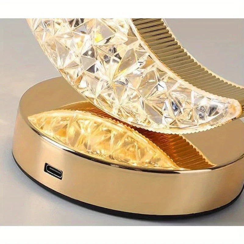Magische kristallen tafellamp Celestia met maan- en sterrenprojectie. Dimbaar voor unieke sfeerverlichting.