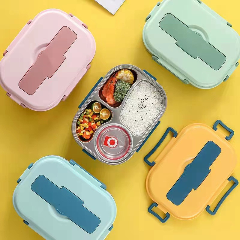 RVS thermische lunchbox voor warme schoolmaaltijden of lunch op het werk, met meerdere compartimenten.