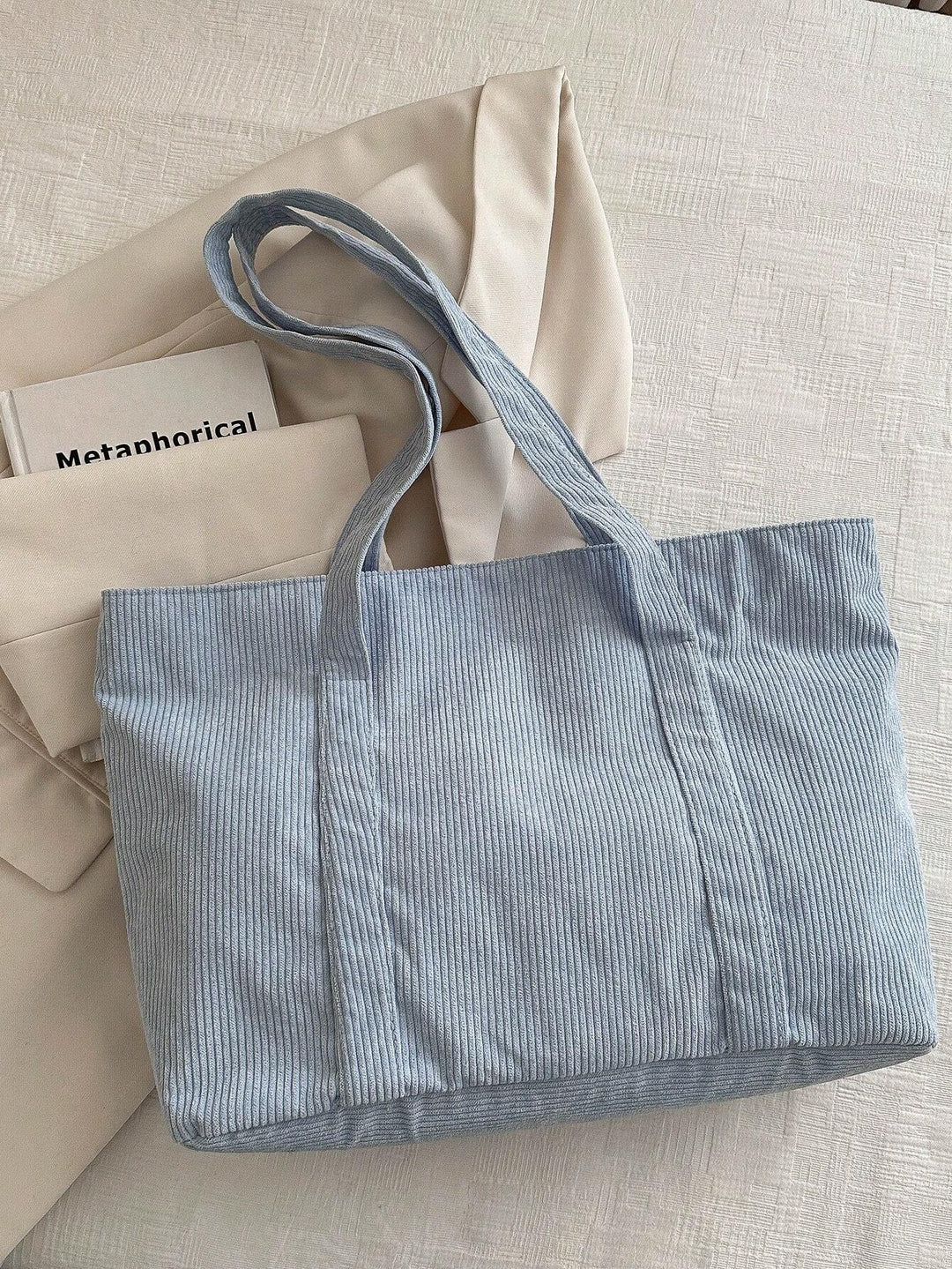 Retro look corduroy totebag, een ruime en casual studententas voor boeken en laptop.
