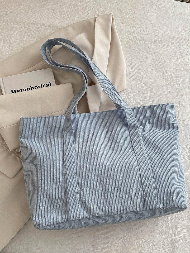 Retro look corduroy totebag, een ruime en casual studententas voor boeken en laptop.