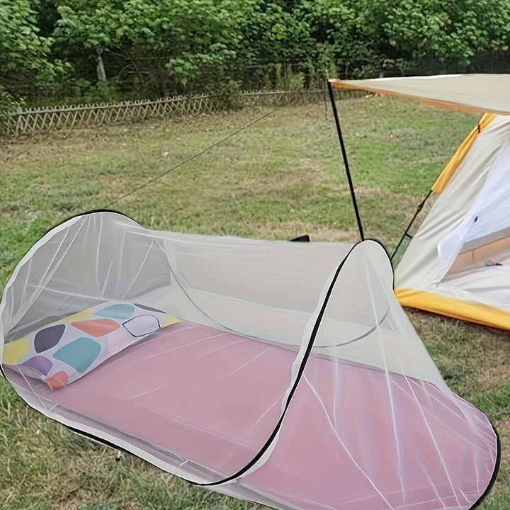 Ultralicht eenpersoons camping muggennet met rits, biedt optimale bescherming tegen insecten in de tent.