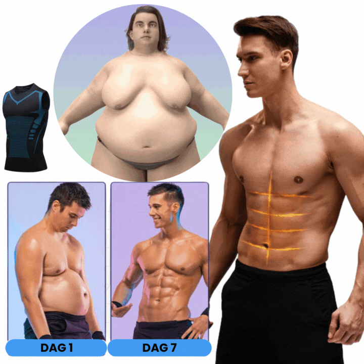 Man draagt VitaBoost corrigerend vest, geeft een gespierde look en verbetert de houding. Ideaal voor actieve mannen.