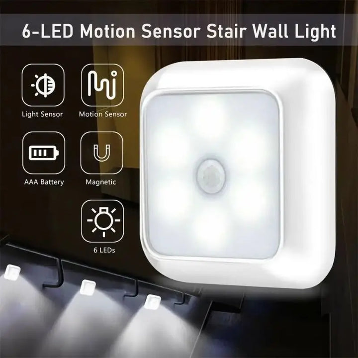 Warm wit LED nachtlampje met bewegingssensor; ideaal voor gang, slaapkamer of kinderkamer.