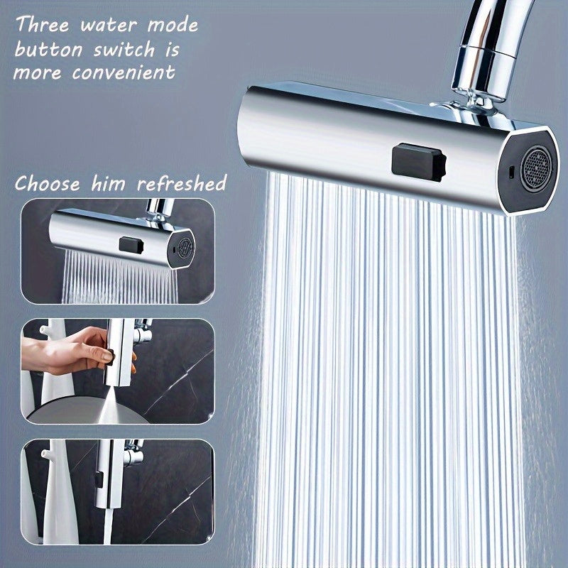 Eenvoudig te installeren kraan adapter 3-in-1. Roterende sproeikop voor alle waterkranen, multifunctioneel.