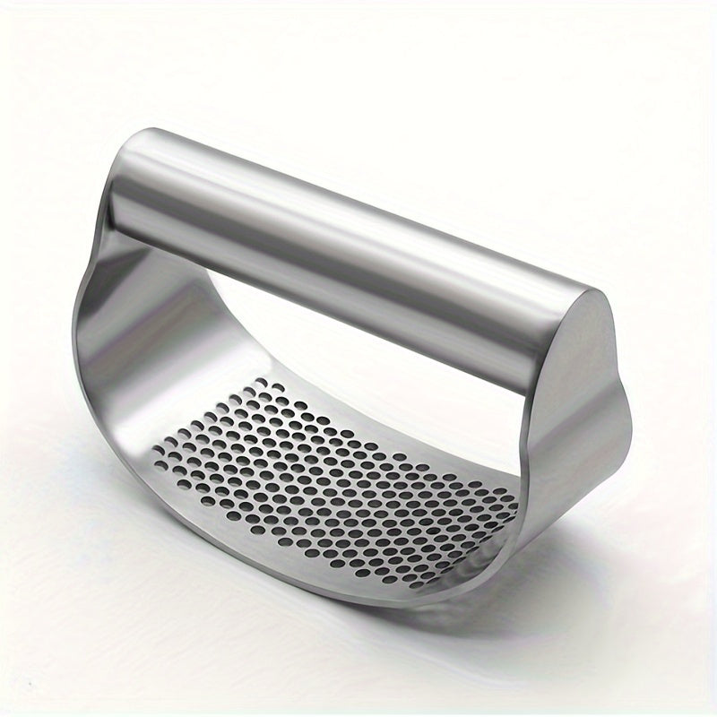 Detailopname van roestvrijstalen knoflookpers. Ergonomisch design, ideaal voor elke culinaire chef. Lange levensduur.
