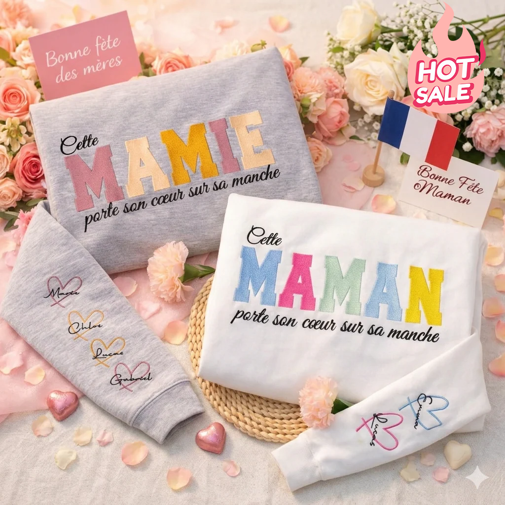 Dames geborduurd T-shirt met familienamen, een persoonlijk cadeau voor mama.