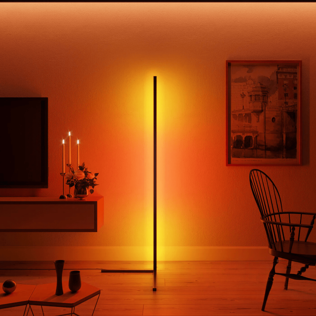 Moderne dimbare RGB LED vloerlamp voor sfeervolle multi-kleur verlichting in elk interieur.