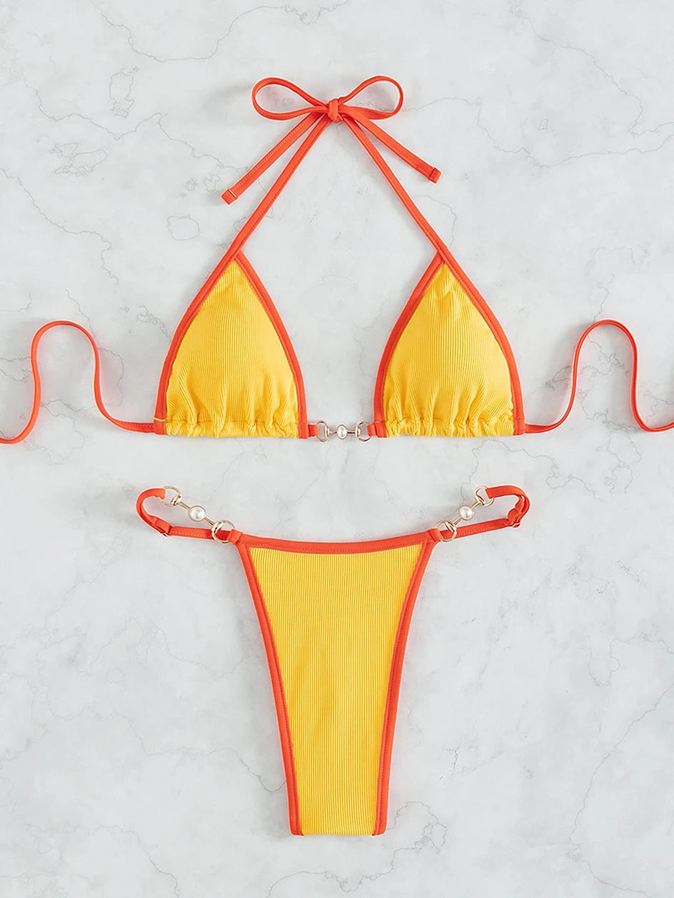 Trendy Braziliaanse bikini voor vrouwen met sexy kettingdetail; comfortabele zomer zwemkleding.