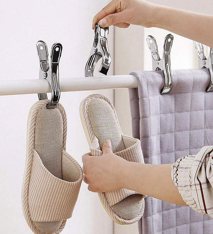 Set van sterke roestvrijstalen handdoekclips met antislip voor diverse huishoudelijke toepassingen.