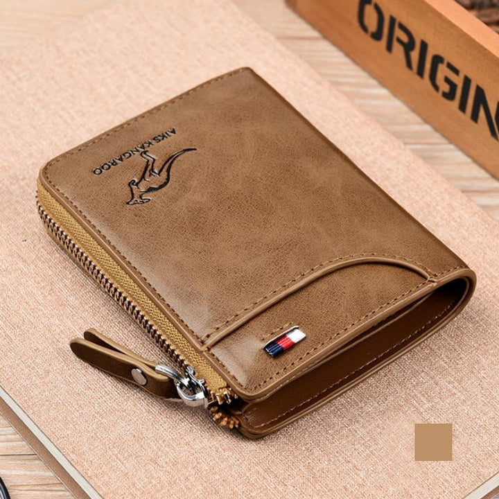Luxe bruine unisex RFID portemonnee. Compact design met veilige opslag voor al je belangrijke pasjes.