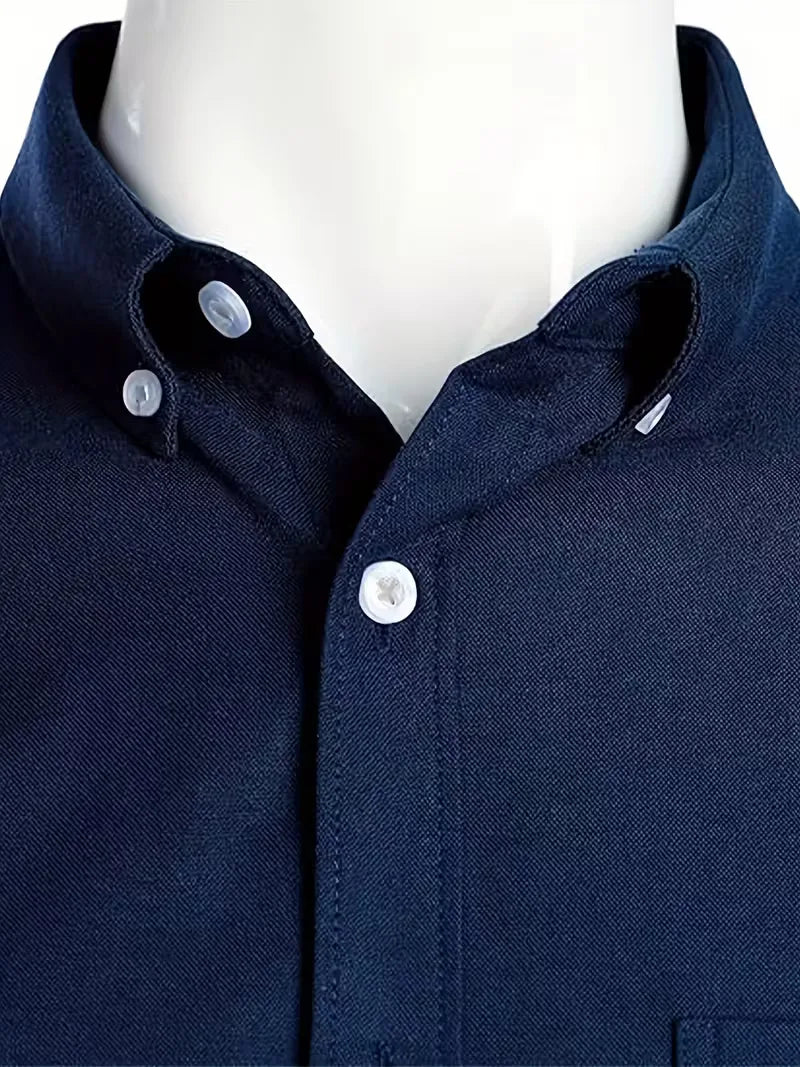 Dagelijks draagbaar herenoverhemd, mandarin kraag, lange mouwen, regular fit, button-down.