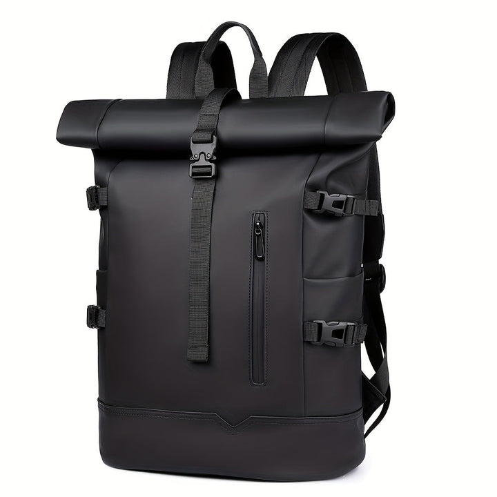 Zwarte heren waterdichte laptoprugzak, stijlvol en praktisch, ideaal voor werk of school.